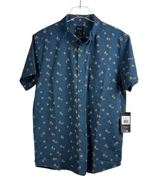 RVCA That'll Do Slim Fit Floral Stretch Short Sleeve Shirt Men's Size L NWT